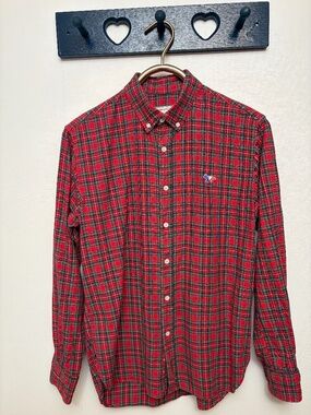 Maison Kitsune Men’s Red Plaid Button Down